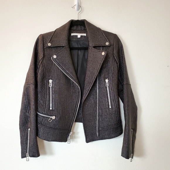 Veronica Beard Metallic Pinstripe Moto Jacket - Size 2 - Picture 1 of 16